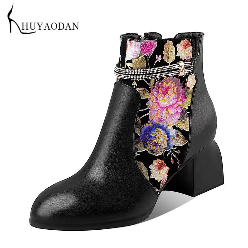 

Fashion Woman Ankle Boots 2021 Autumn Winter Warm New Shoes Woman Genuine Leather Round Toe Thick Heels Dress Party Short Boots
