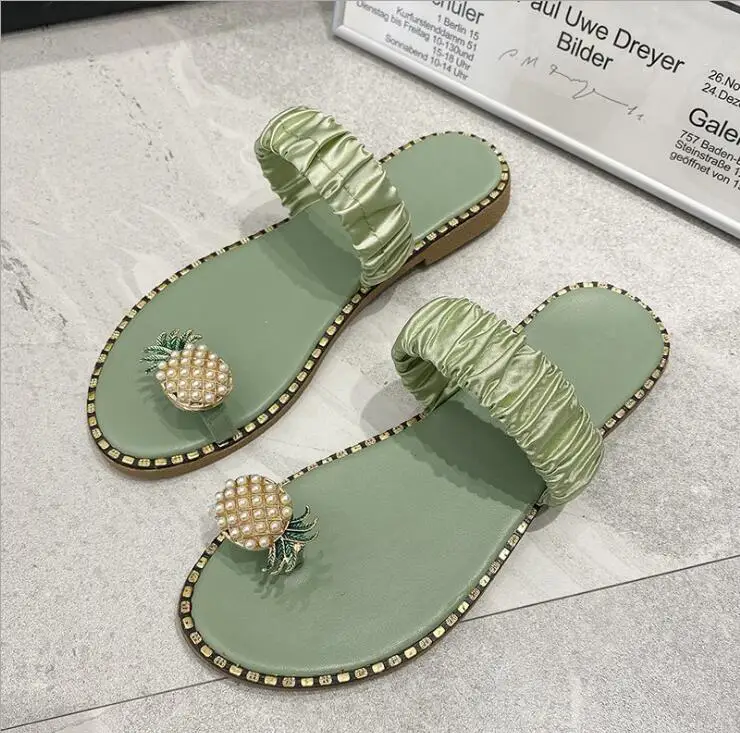 

colors large size sandals women 2021 toe sandals pineapple lace beach shoes water drill flat bottom anti slip slippers