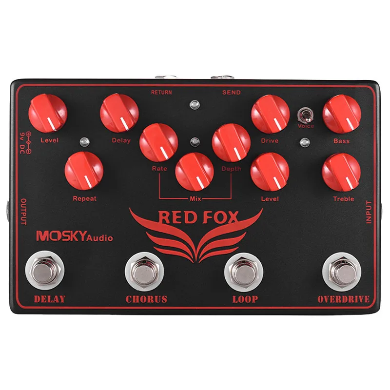 MOSKYAUDIO RED FOX Overdrive, LOOP, Chorus, Delay 4 педали эффектов в 1 блоке педаль эффектов для гитары мультиэффект педаль