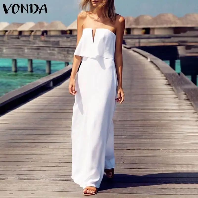 VONDA летний сарафан в богемном стиле женское сексуальное платье без рукавов с