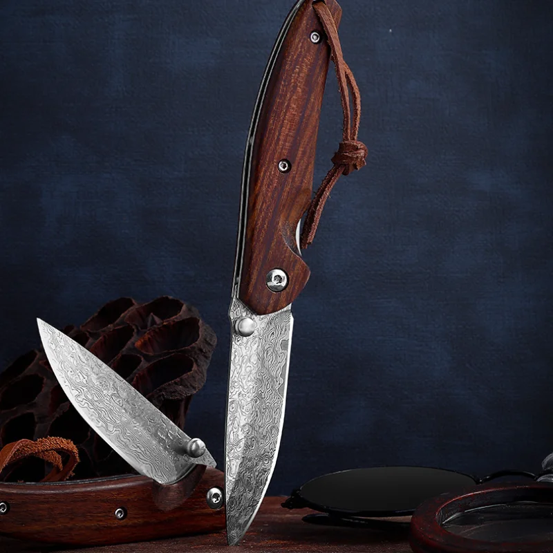 Дамасский карманный складной нож для самообороны уличный мини портативный