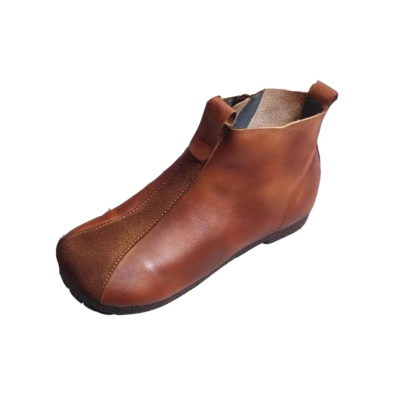 

Retro leather women's boots 2020 autumn and winter side zipper low-heeled short boots top layer cowhide flat boots women