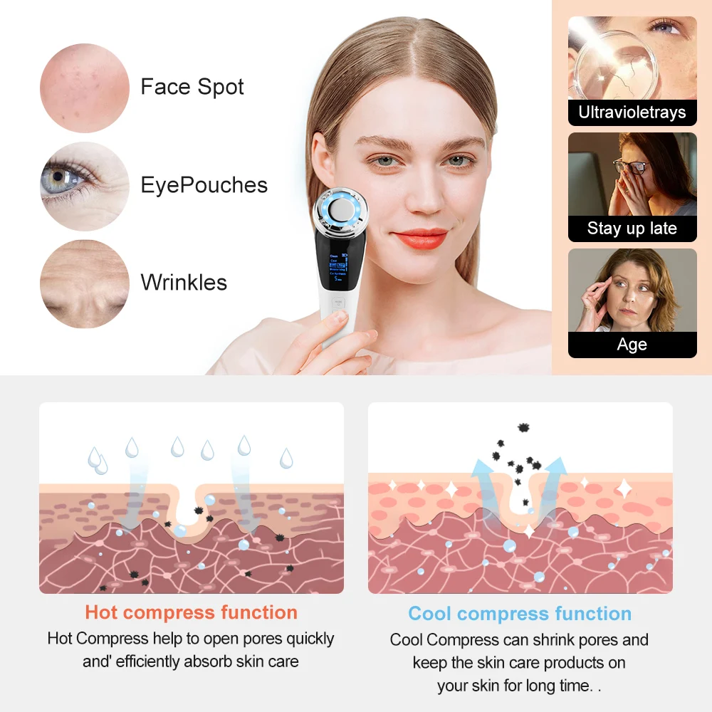 

EMS Facial Massager Micro Current Beauty Face Massager Sonic Vibration Wrinkle Remover Hot Cool Ultrasonic Face Lifting Device