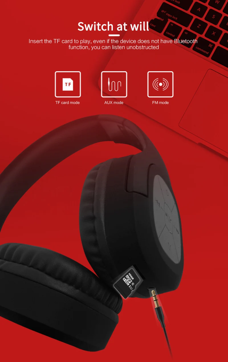 Bluetooth наушники для музыки Hi-Fi стерео FM и поддержка SD карты с микрофоном мобильного