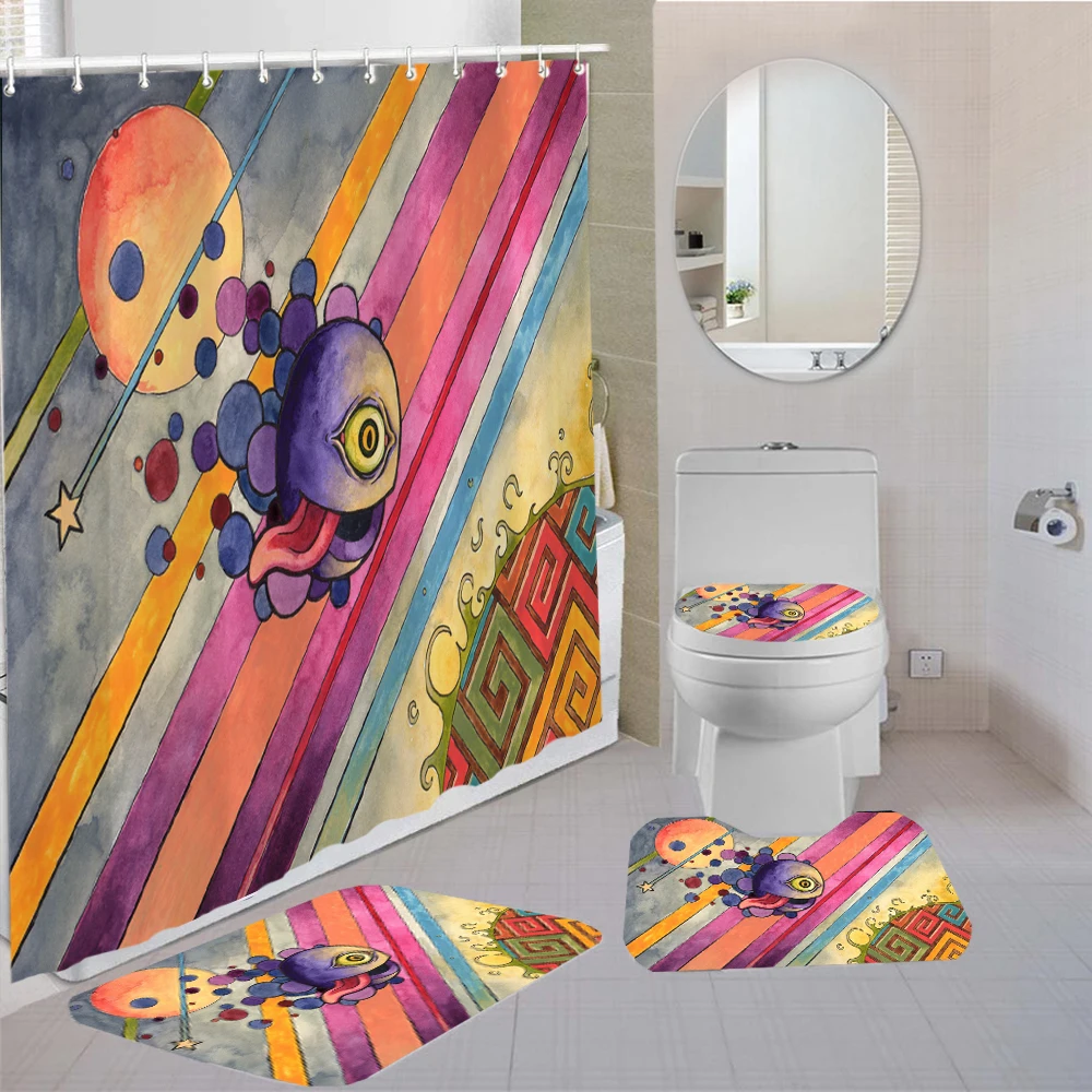 

Набор штор для душа с психоделическим принтом и противоскользящим ковриком для туалета, ковер, Товары для ванной, домашний декор с крючками