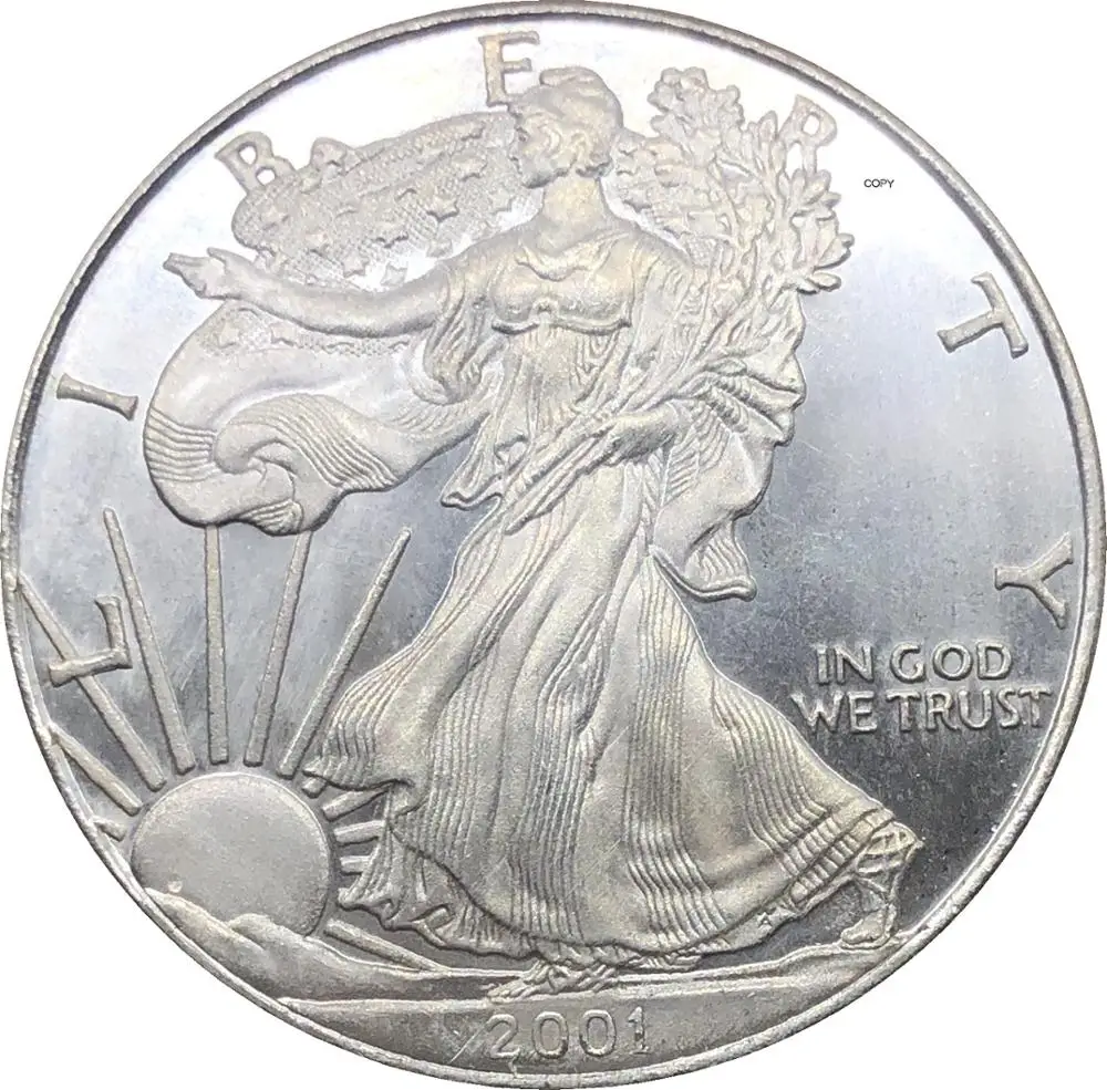 

1 доллар США, американский Серебряный Орел, слиток, монета 2001, покрытая серебром, памятная монета, копия монеты