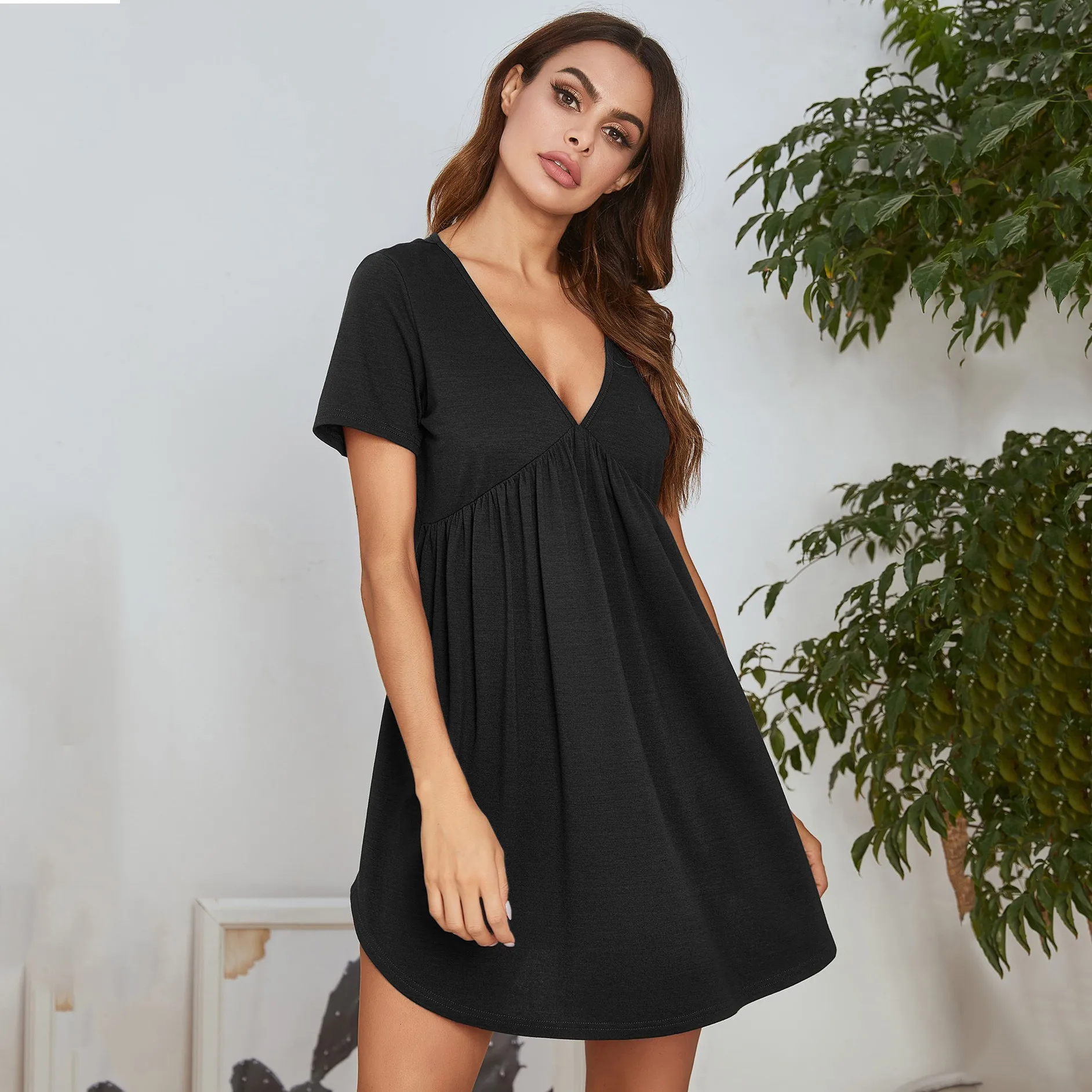 

Rayon Female Nightdress Nightgown Nightwear Sexy Black Sleepwear Sleep Dress Loose Summer New Home Wear Intimate Lingerie Robe