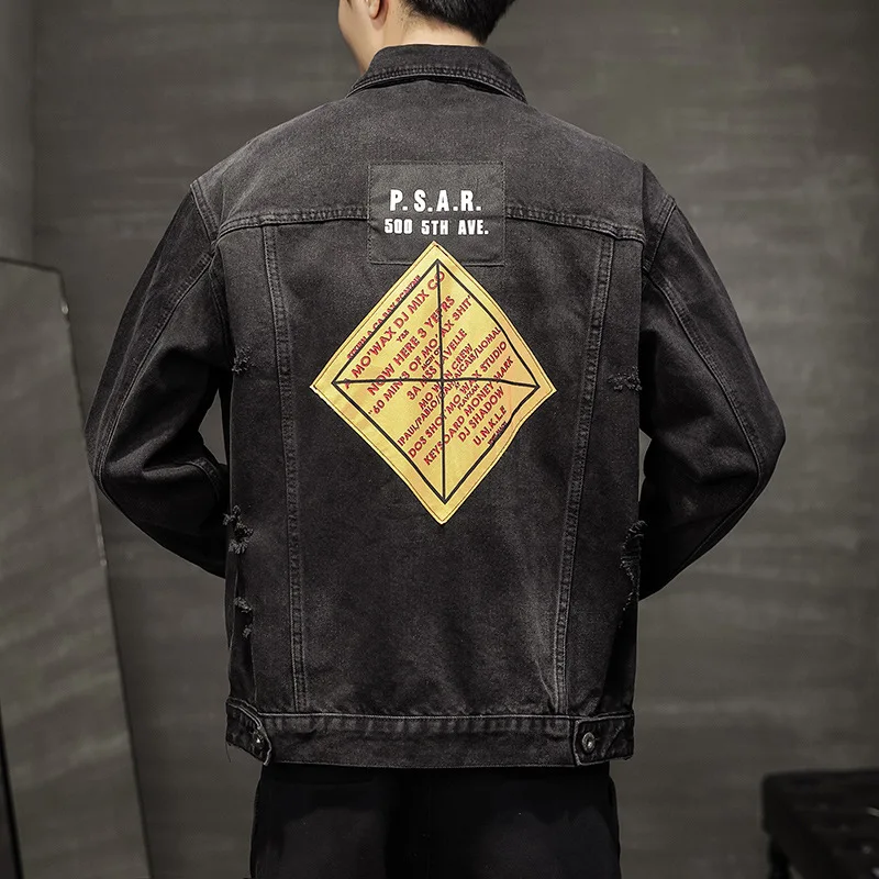 

Spring new men's Korean denim jacket trendy embroidered slim jacket top 3007