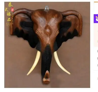 

Big Thailand real wood wall decoration handmade wooden carving crafts sitting room porch background hanging elephant head pe