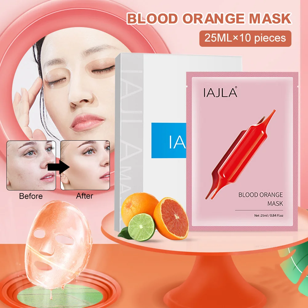 

10PCS Blood Orange Facial Mask For Moisturizing Smoothing Skin Anti-aging Anti-wrinkles Mask Disposable Compression Facial Mask