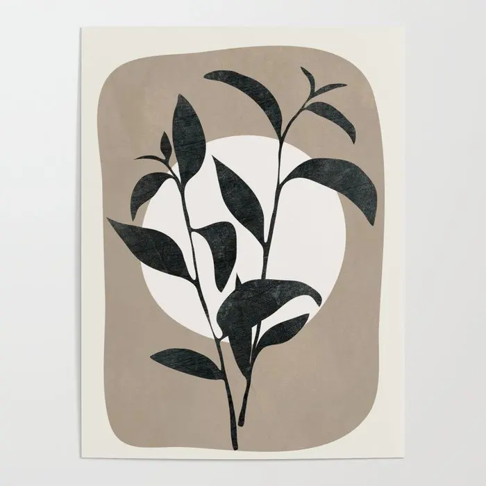 Принты для домашнего декора Луна с изображением зеленых листьев и изображениями