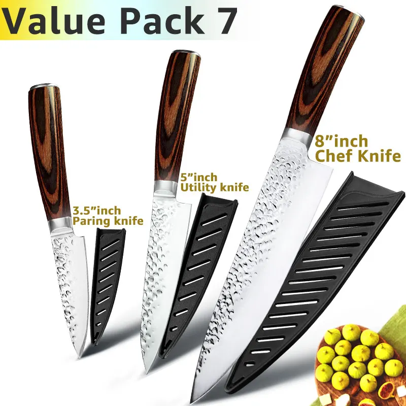 Value pack 7 Кухонный нож, 8 дюймов, профессиональные японские поварские ножи 7CR17 440C, высокоуглеродистая Нержавеющая сталь, нож для мяса, нож сантоку - Цвет: Value pack 7