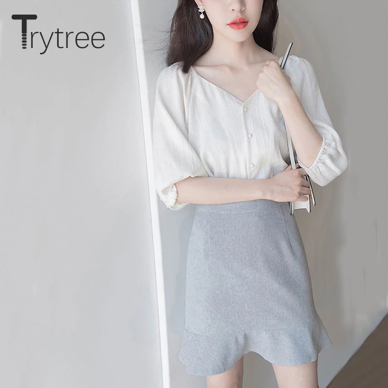 Осенний Женский комплект из двух предметов Trytree повседневный однобортный Топ с V