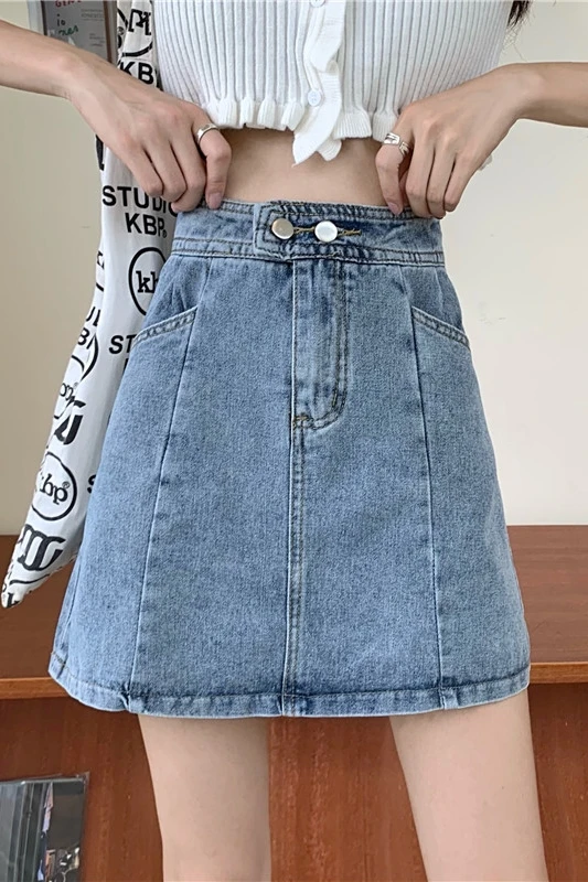 

Sexy Women Denim Mini Skirt Fashion Summer High Waist Korean Black Skirt Blue Package Hip Jeans Harajuku Cotton