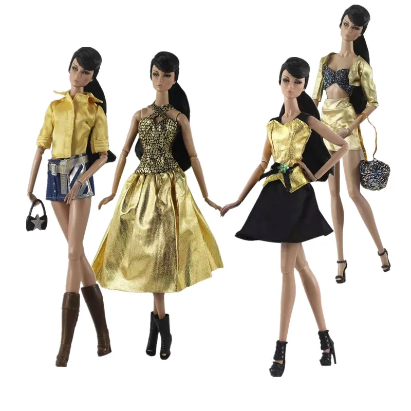 

Gold Style 1/6 BJD Clothes for Barbie Doll Clothes Set Outfits Vest Shirt Coat Skirt Handbag Dresses for Barbie Accessories Toys
