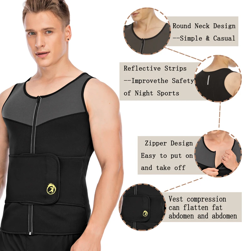 NINGMI Sports Vet  Mens Slimming Belt Fitness Waist Trainer Tights Weight Loss Neoprene Sauna Body Shaper Tank Top