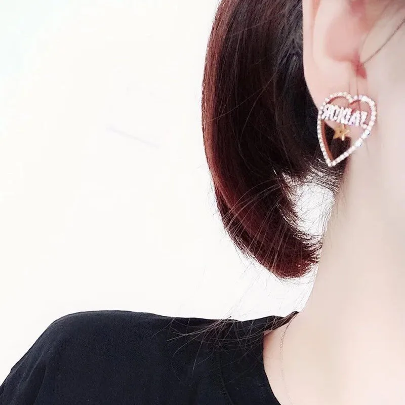 

B121 Brand C alphabet earrings with gold-plated labels and zircon micro-inlaid European and American fashion punk personality