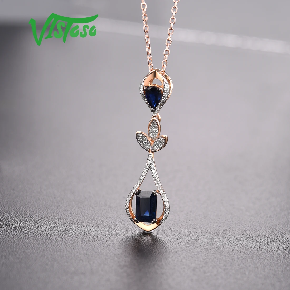 Женский Золотой кулон с сапфирами VISTOSO розовое золото 14 к 585 пробы со сверкающими