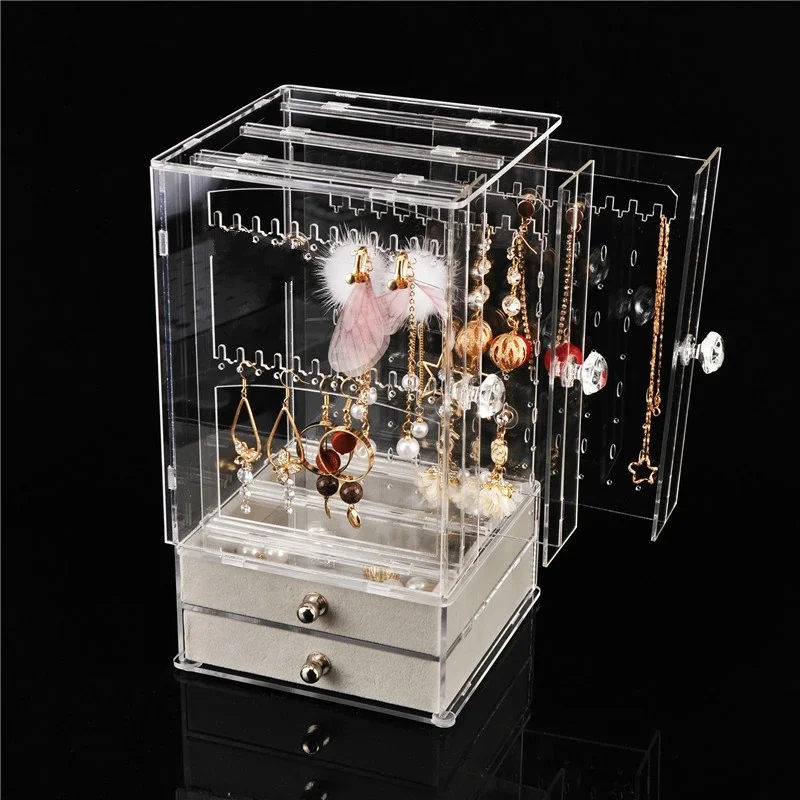 plastic jewelry organizer dust proof earrings holder jewelry storage drawer box necklace display stand jewelry storage rack ring free global shipping