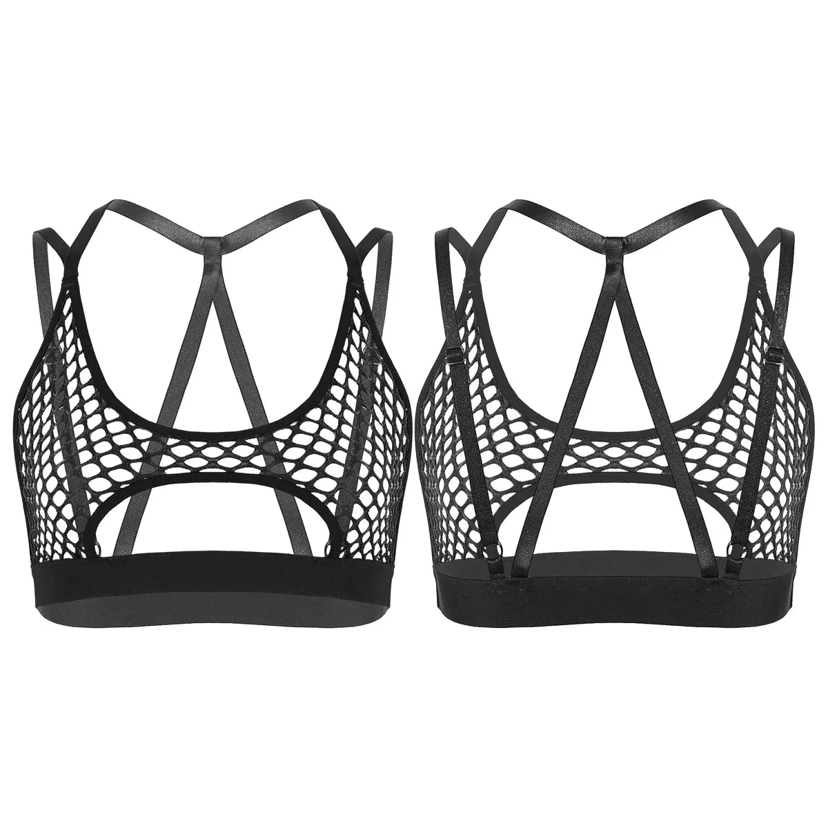 

Womens Hollow Out Fishnet Vest Sexy Crop Tops Halter Neck Elastic Crisscross Back Cutout Underboob Tank tops Club Party Costumes