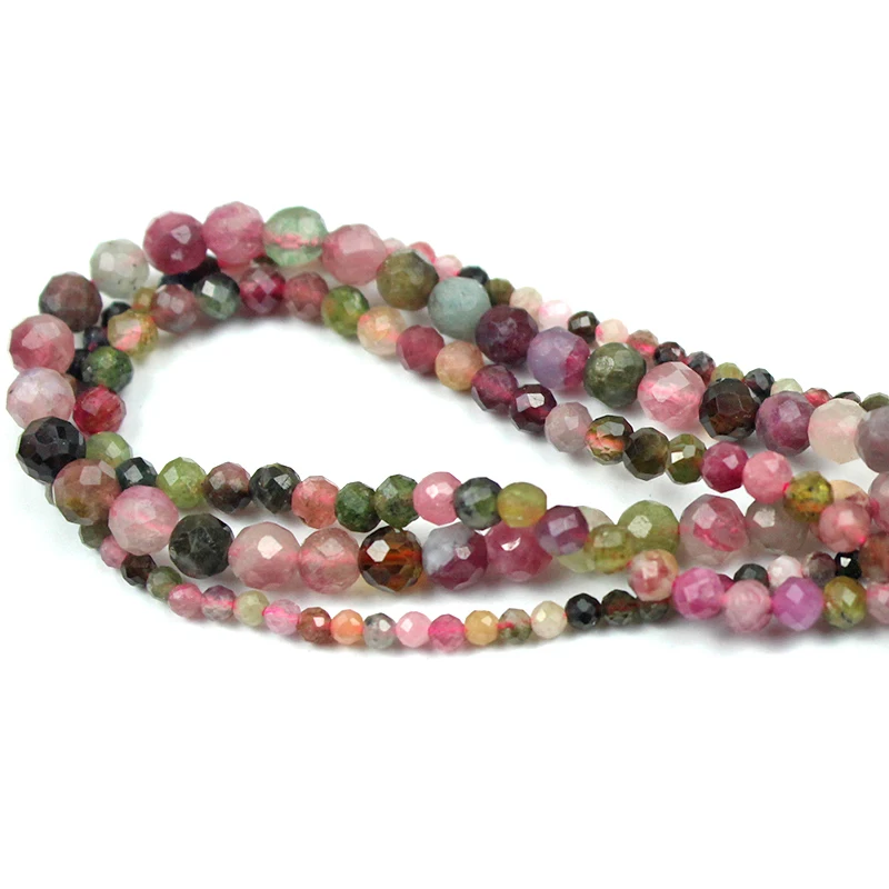 

Natural Stone Colorful Faceted Tourmaline Beads Loose Round Spacer Bead for Jewelry Making DIY Bracelet Accessories 15'' 2 3 4mm