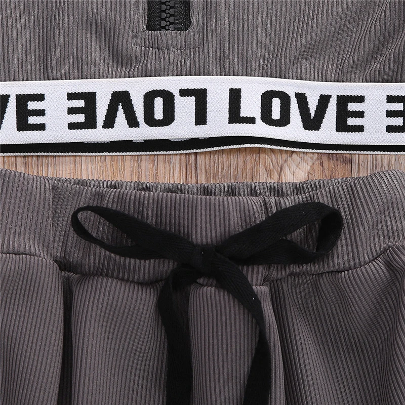 Летний костюм для малышей укороченный топ с длинными рукавами и надписью LOVE +