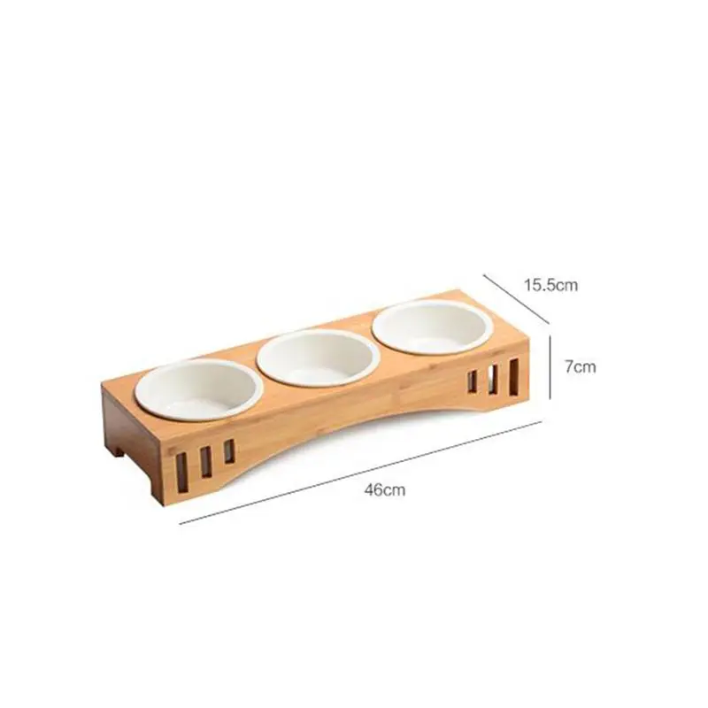 

Solid Wood Pet Dining Table Bowl Pet Wooden Tilted Feeders Dog cat Anti-slip Three Bowls Cat Dish with Slope Stand(Heighten)