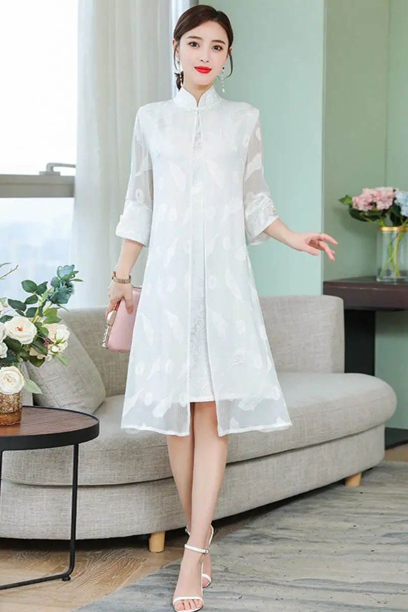 

2021 Spring Summer Temperament Plus Size Women's Dress Thin Cheongsam Tang Suit Comfortable Qipao Tops And Dress Female zh337