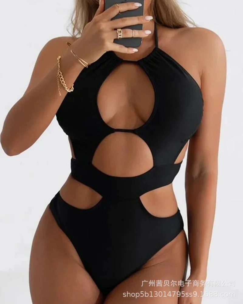 

2021 summer new sexy hollow open back one-piece swimsuit