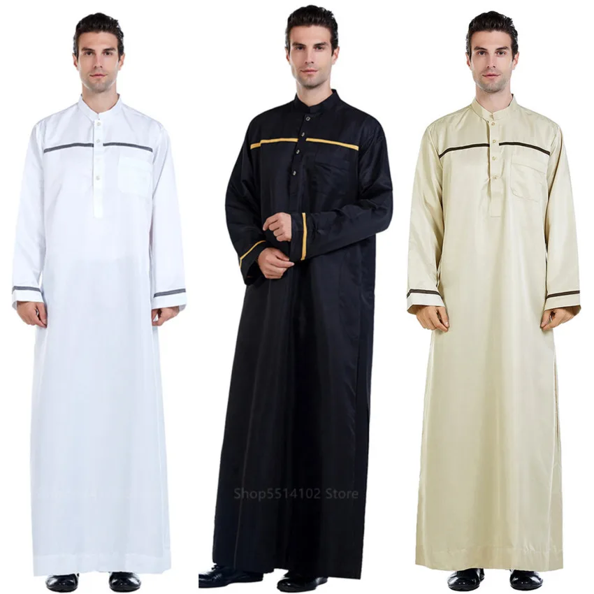 

Man Casual Saudi Arabia Men Abaya Muslim Robe Long Sleeve Indian Middle East Islamic Clothes Loose Arabic Party Wear