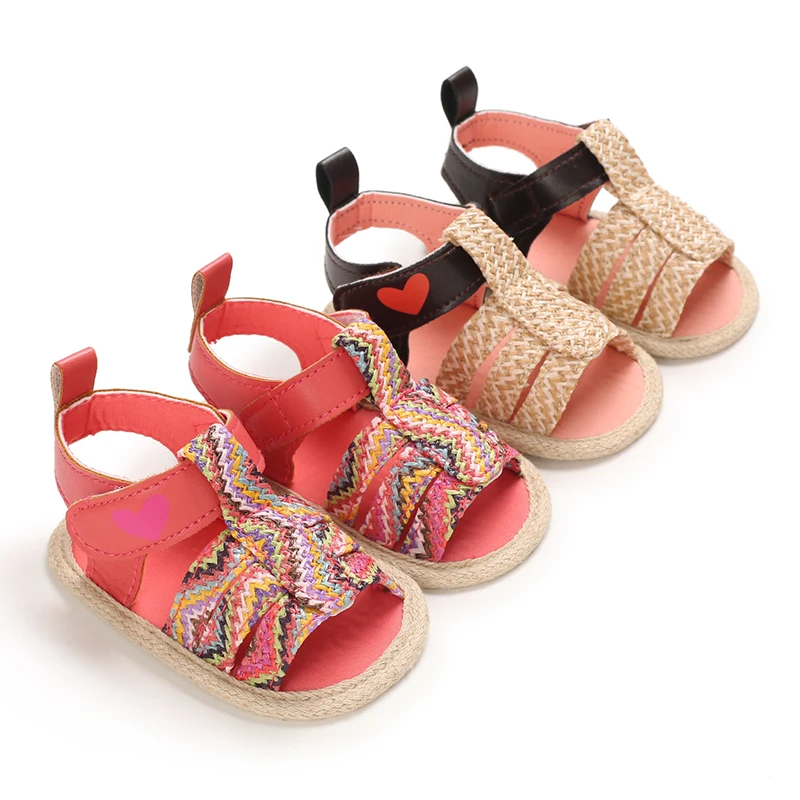 

2021 New Newborn Toddler Baby Girls Summer Sandal Shoes Weave Flat Romantic Sandals 0-18M Baby Shoes