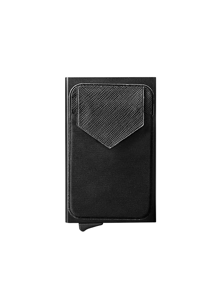 

1PC Black Aluminum Wallet With Elasticity Back Pouch ID Credit Card Holder RFID Mini Slim Wallet Automatic Pop up Bank Card Case
