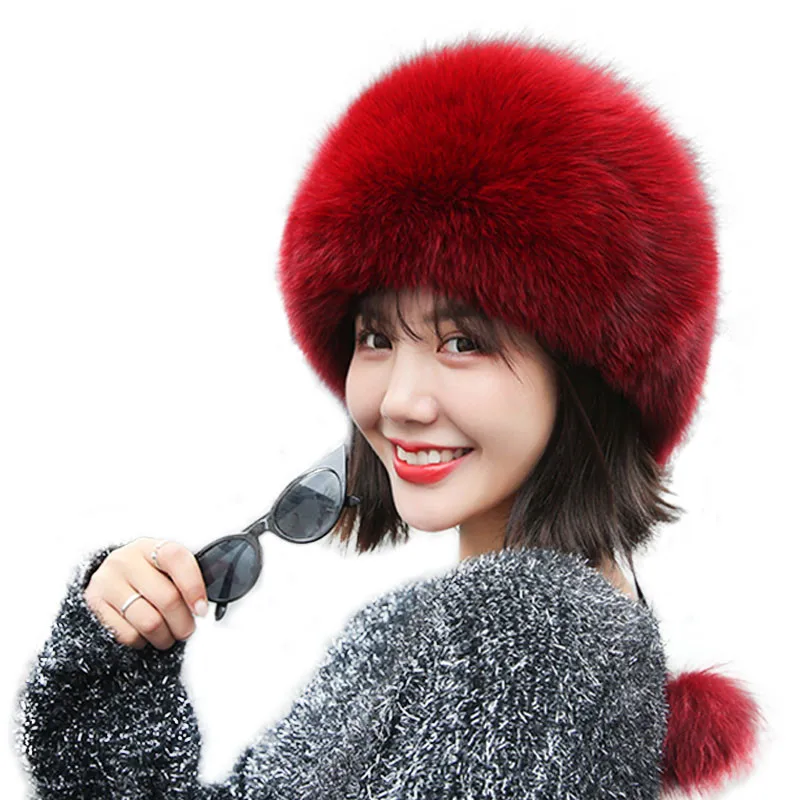 Лидер продаж шапка принцессы из меха русской лисы натурального Лисьего женская