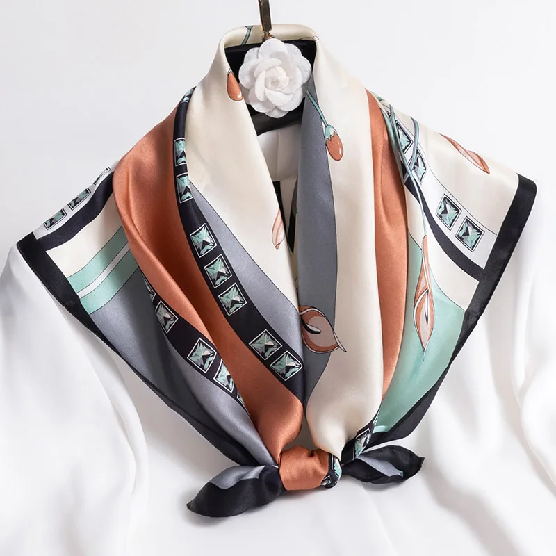 100% натуральный шелк квадратный шарф Женская Бандана с принтом головной платок
