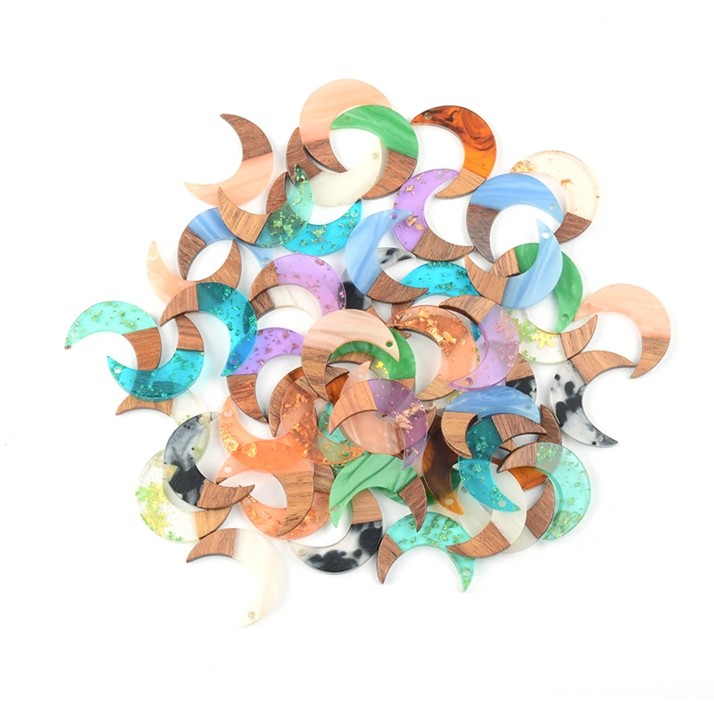 

10PC Moon Design Earrings Accessories Natural Wood & Resin Splicing Hand Made DIY Making Charms Jewelry Findings & Components
