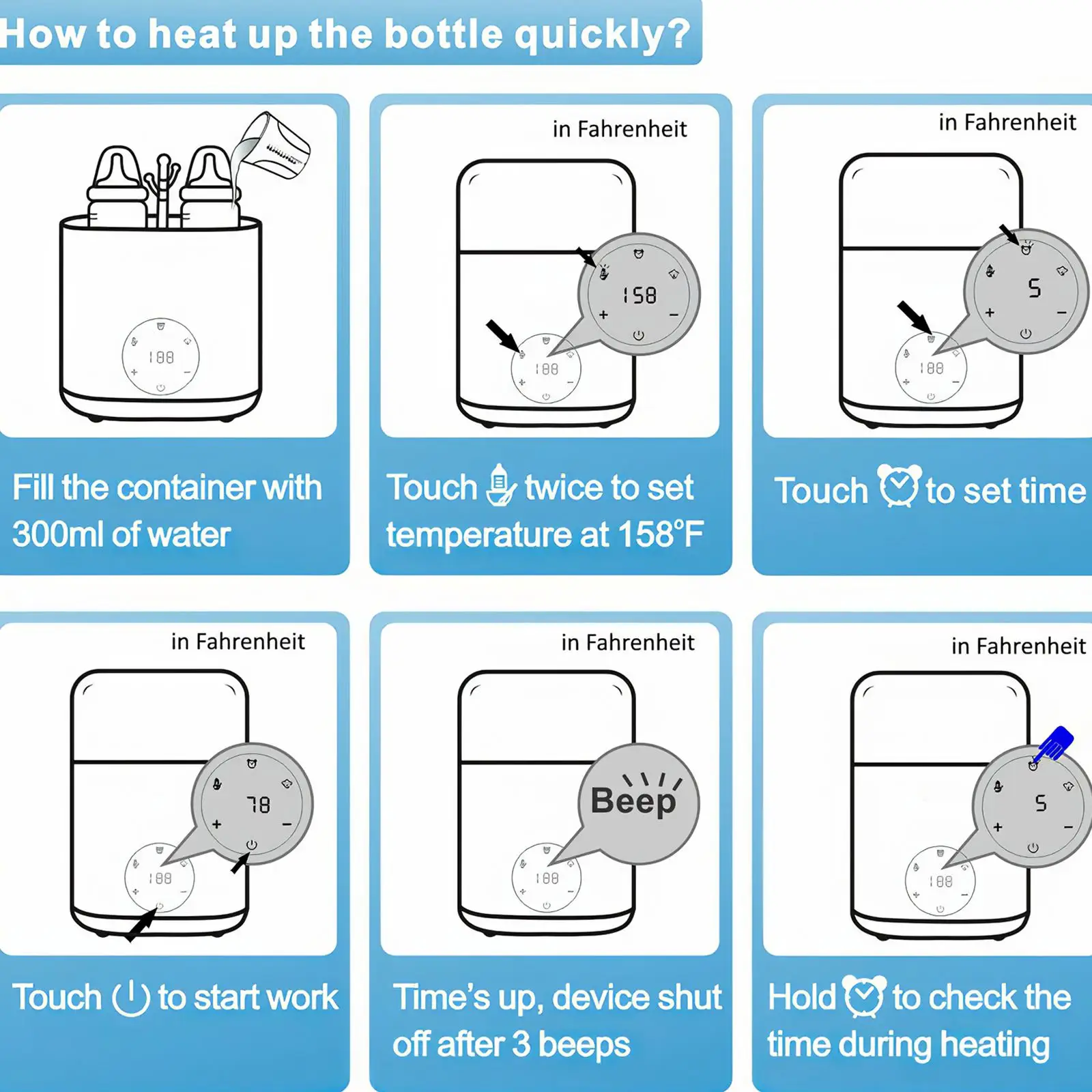 

Multifunctional Automatic Timer Quick Milk Heating Bottle Heater Baby Bottle Warmer Baby Milk Heater White Double Bottles