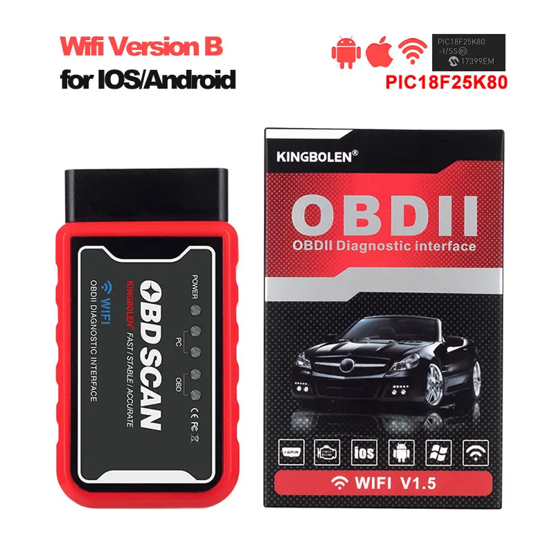 Wifi Version B ELM327 Bluetooth Wifi V1.5 PIC18f25k80 чип диагностический сканер J1850 протокол elm 327 OBD2 для OBDII автомобиля android/ios крутящий момент - Цвет: Wifi Version B