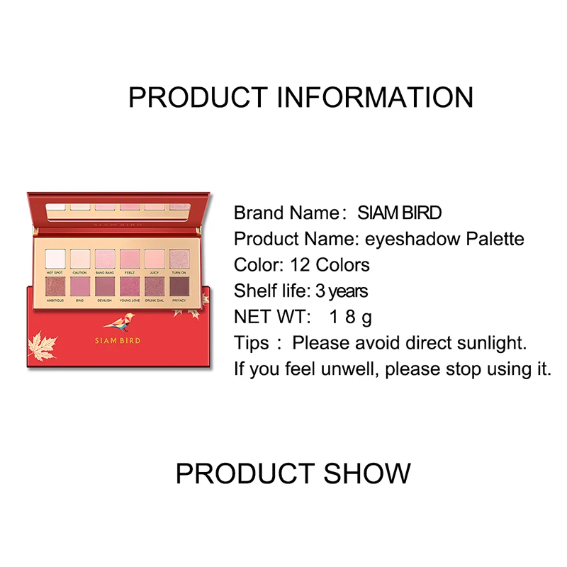 Siambird Professional Eyeshadow Pallete Glitter Eye Shadow Palette Matte Shiny Red Peach Shadows With Sparkles Makeup Pigment