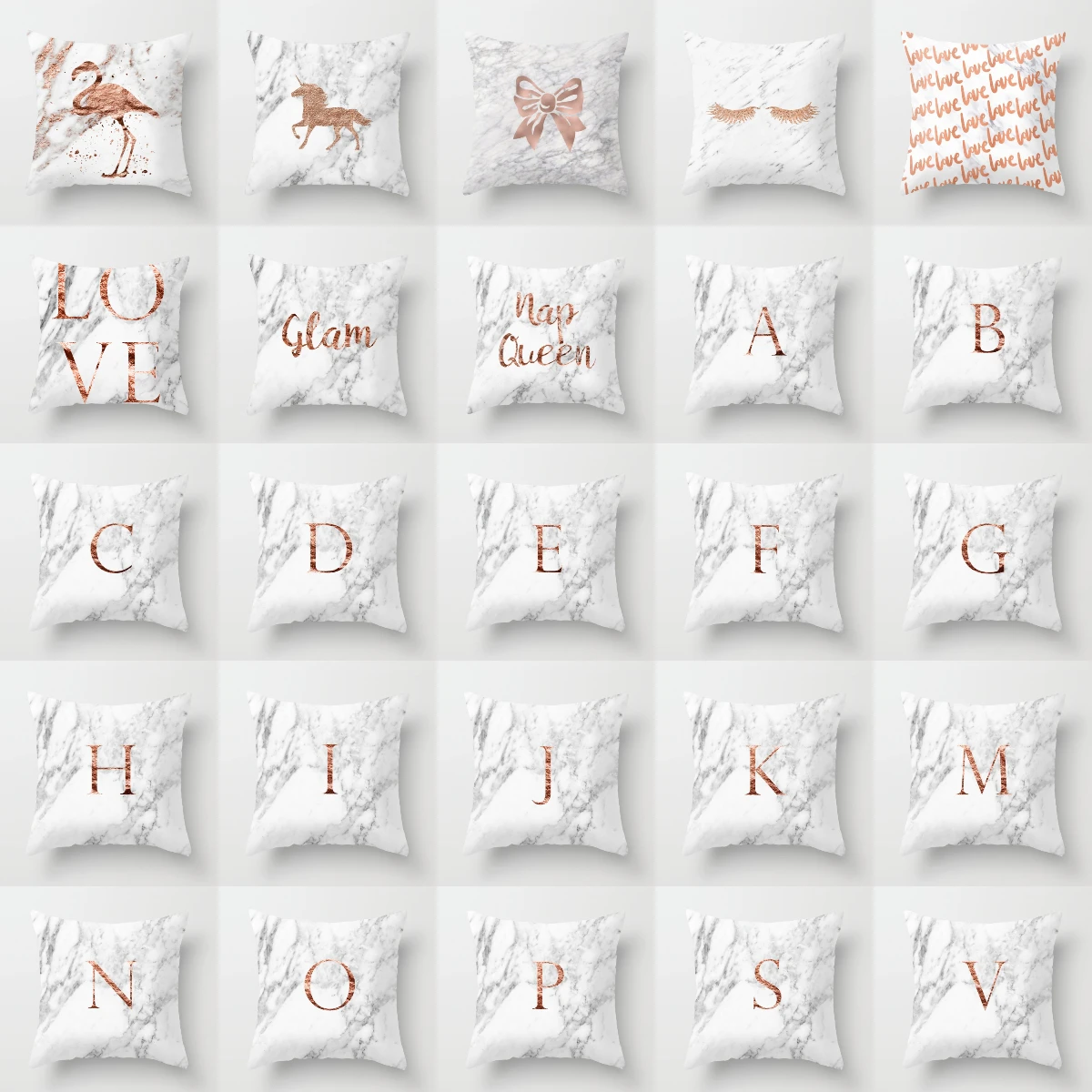 Чехол для диванной подушки с тиснением под розовое золото и мрамор декоративные