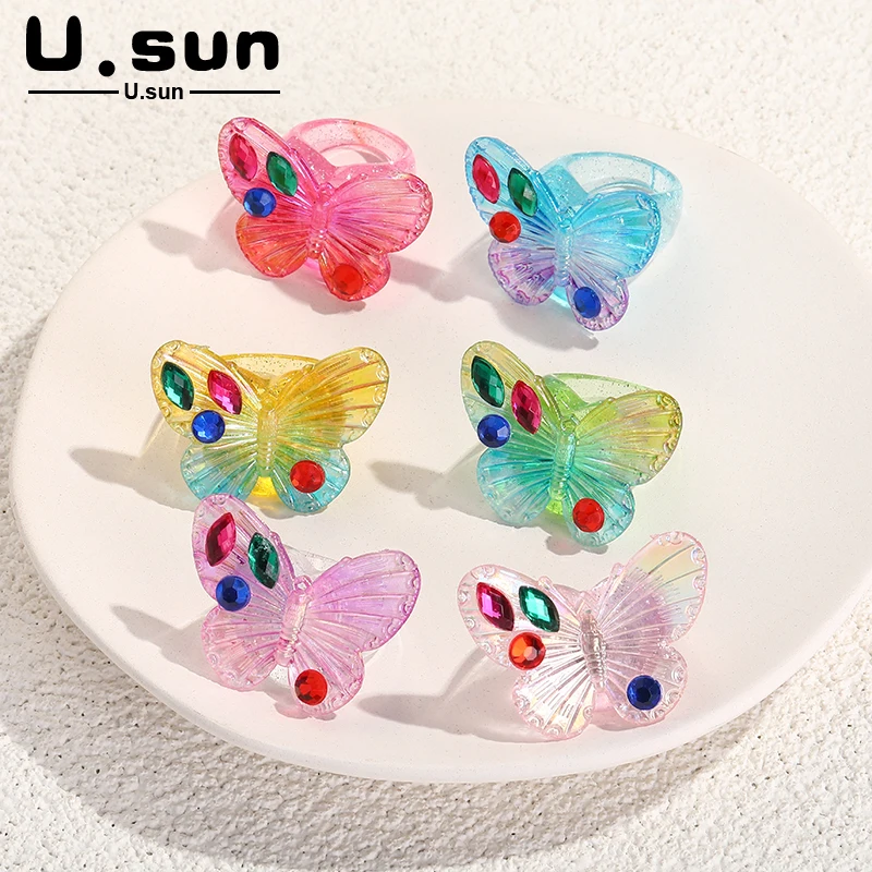 

Trendy Charm Butterfly Rings for Women Cute Big Finger Rings for Teen Girls Korean Fashion Rhinestone Jewelry Party Gifts