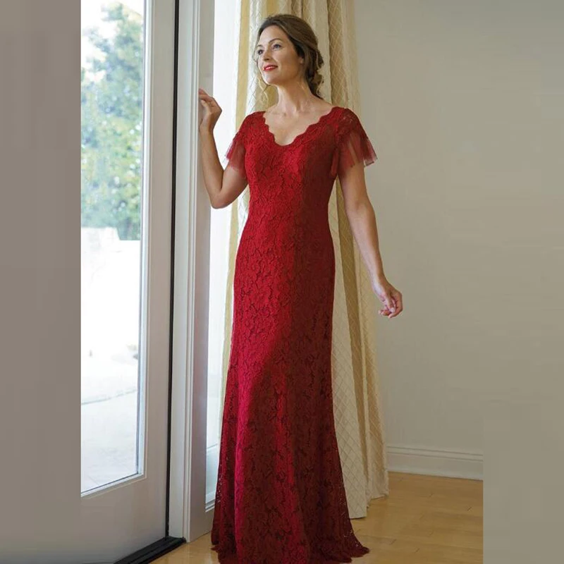 Шикарные Красные кружевные платья русалки с коротким рукавом для матери невесты