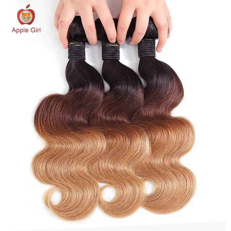 

T1B /4/27 Ombre Honey Blonde Color Indian Body Wave Human Hair Bundles With Closure 2/ 3 Bundles & Closure Applegirl Remy