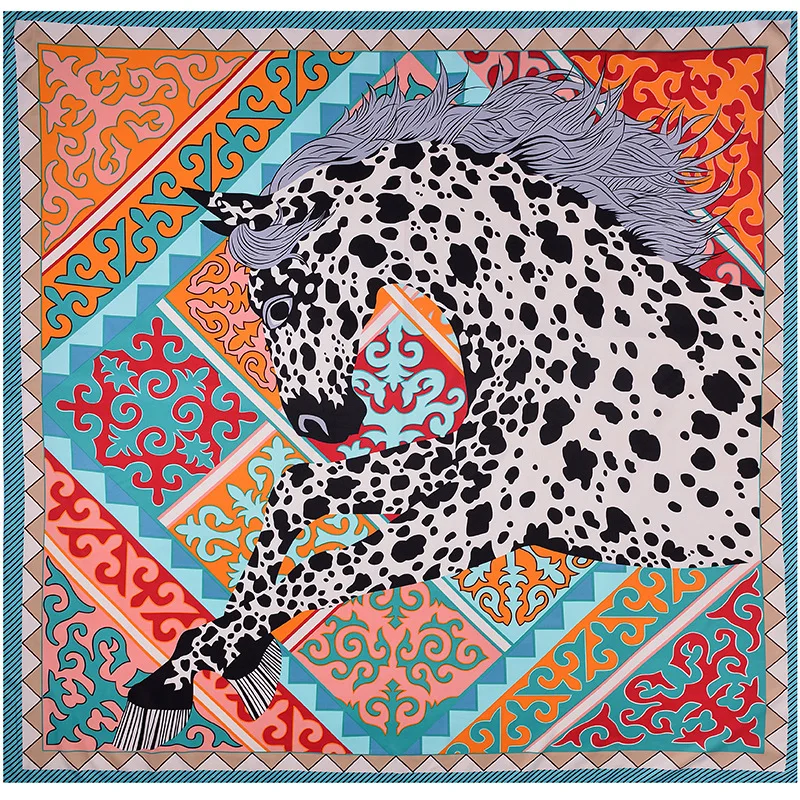 2020 women Leopard print square twil silk scarf fashion female shawls and wraps foulard femme horse banadana 130*130cm |
