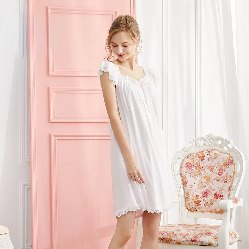 Summer Women's Nightdress Modal Short-sleeved Lace Sweet Princess Loose Home Service Sexy Nightwear Sleepwear Women Sleep Tops