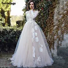 А-силуэт, длинный рукав, кружевное свадебное платье в стиле бохо, с аппликацией в виде Пуговицы Свадебные платья принцессы для девочек размера плюс Лори туфли-лодочки для свиданий вечерние платья 2021