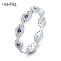 qibaoku s925 sterling silver ring for women blue eye shape fine jewelry zircon gemstone shiny engagement finger ring