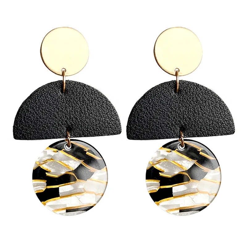

Geometric Leather Splicing Acrylic Long Drop Earrings for Women 2022 Trendy Hanging Earring Fashion Jewelry Gift