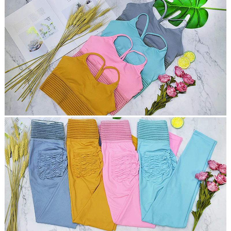 Женский костюм для йоги из 2 предметов короткий топ тренировочные леггинсы