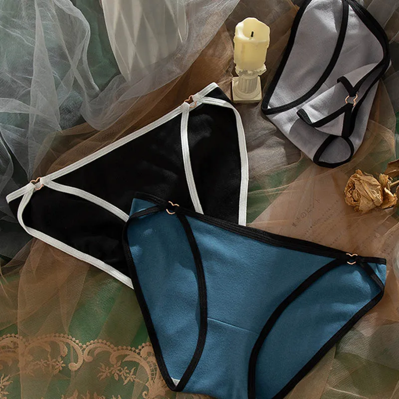 

1Pcs Cotton Stitching Color Elastic Women Briefs French Style Women's Underwear Breathable Sexy Mid-Waist