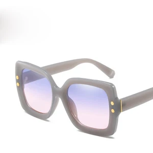 Fashion Rivet Oversized Square Sunglasses  Women Transparent Gradient Colors Shield Glasses